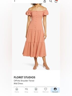 Floret Studios Off-the-Shoulder Tiered Midi Skirt — Peach